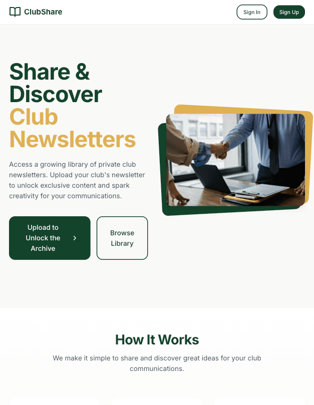 Club Share - Newsletter Website Preview